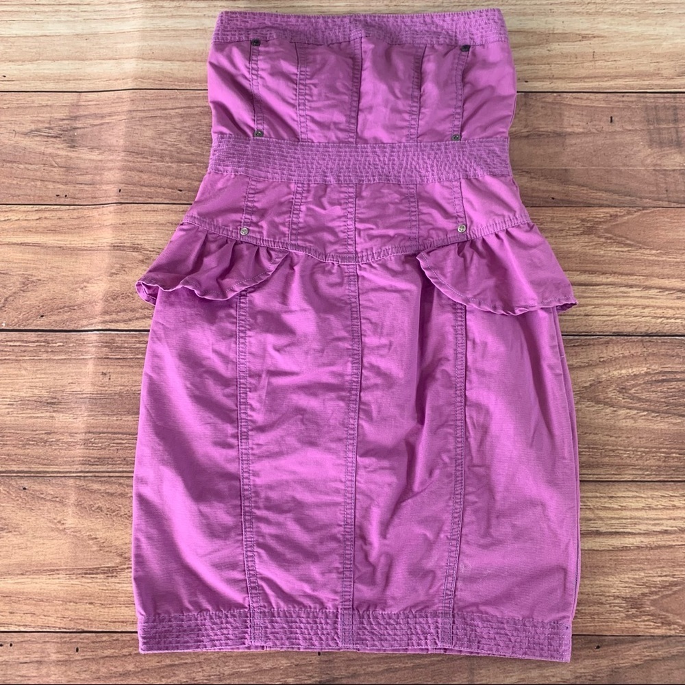 River island pink purple strapless open back peplum dress